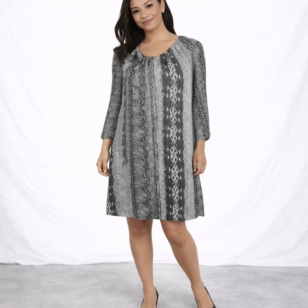 New MOTTO Size Medium Pleated Tie Neck Snakeskin Satin Lined Chiffon Shift Dress